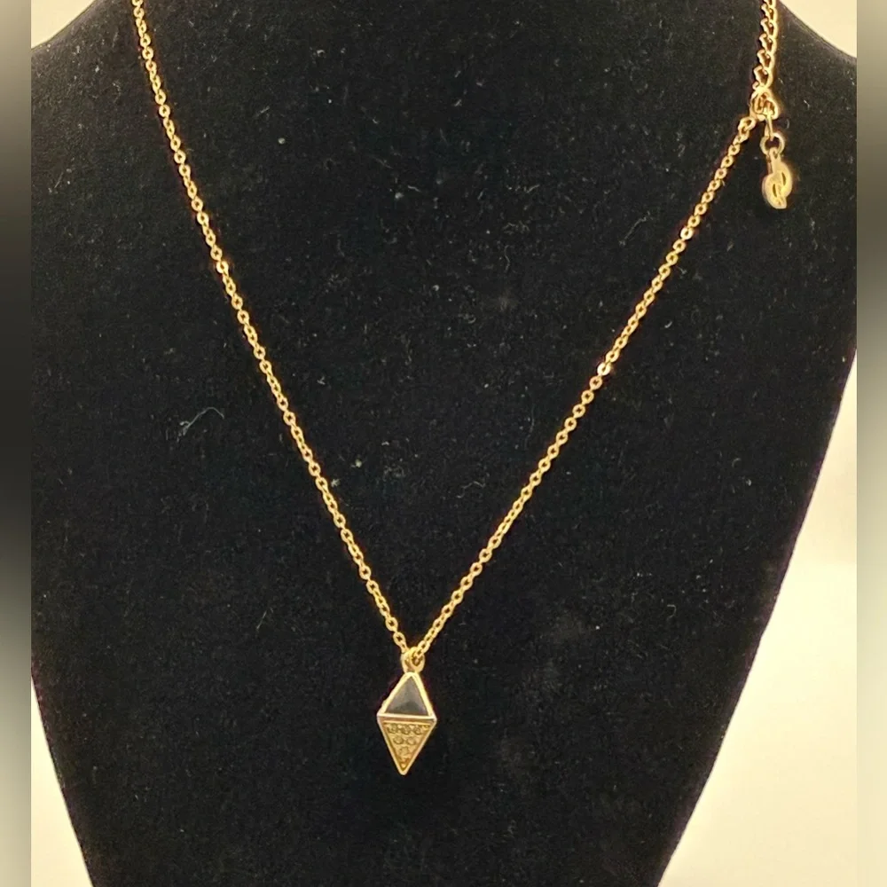 Vintage Dior Gold rhinestones, and black Triangle Pendant with chain Necklace - Picture 12 of 12